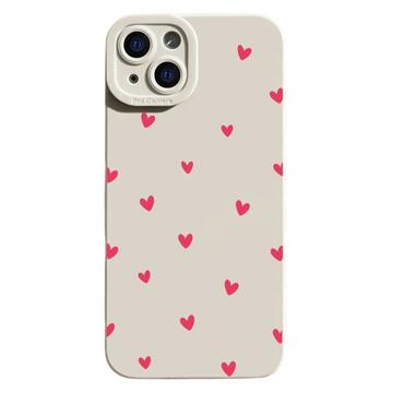 Coque fine iPhone 15 en TPU avec motif cœur - Blanche / Rouge
