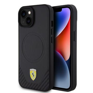 Coque iPhone 15 Plus Ferrari Carbon Metal Logo Mag - Noire