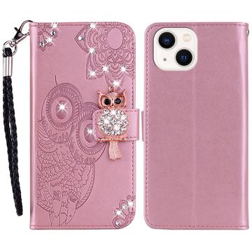 Etui iPhone 15 Plus Owl Rhinestone - Rose Doré