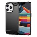 Coque iPhone 15 Pro en TPU Brossé - Fibre de Carbone - Noire