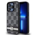 Coque iPhone 15 Pro DKNY Motif à carreaux et rayures - Noire