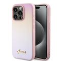 Coque hybride iPhone 15 Pro Guess Iridescent Metal Script - Rose