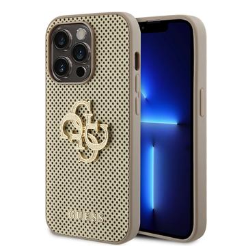 Coque Coque iPhone 15 Pro Guess Perforated 4G Glitter Logo - Or