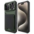 Coque hybride iPhone 15 Pro avec porte-cartes - Compatible MagSafe - Verte