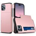 Coque Hybride iPhone 15 Pro avec Fente pour Carte Coulissante - Rose Doré