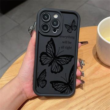 Coque iPhone 15 Pro Max en TPU à imprimé papillon - Noire