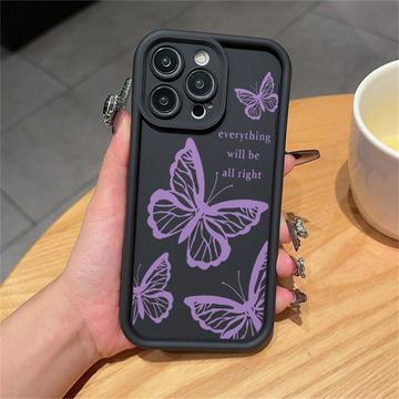 Coque iPhone 15 Pro Max en TPU à imprimé papillon - Violete / Noire