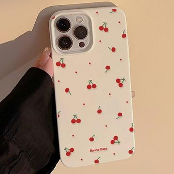 Coque iPhone 15 Pro Max en TPU à motif cerise - Blanche