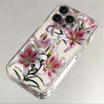Coque iPhone 15 Pro Max en TPU à motif floral  - Lys rose