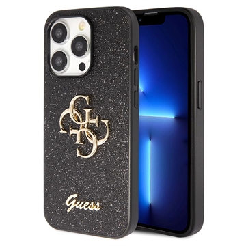 Coque iPhone 15 Pro Max Guess Fixed Glitter 4G Metal Logo - Noire