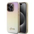 Coque hybride iPhone 15 Pro Max Guess Iridescent Metal Script - Or