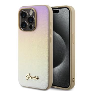 Coque hybride iPhone 15 Pro Max Guess Iridescent Metal Script