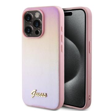 Coque hybride iPhone 15 Pro Max Guess Iridescent Metal Script