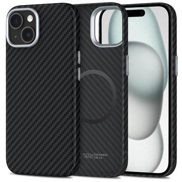 Coque plastique iPhone 15 Tech-Protect Ion Carbon - Compatible MagSafe - Noire / Argente