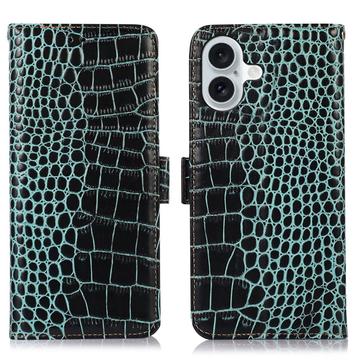 Étui Portefeuille iPhone 16 en Cuir avec RFID - Série Crocodile