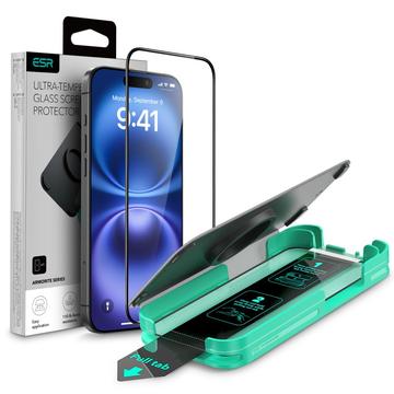 Protection d\'écran iPhone 16 en verre trempé ESR Armorite - 9H, 0.3mm - Bord Noir