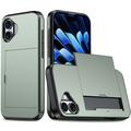 Coque Hybride iPhone 16 avec Fente pour Carte Coulissante - Vert Armée