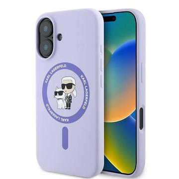Coque MagSafe iPhone 16 en silicone liquide Karl Lagerfeld Karl and Choupette - Violete
