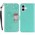 Etui iPhone 16 Hibou Strass - Cyan