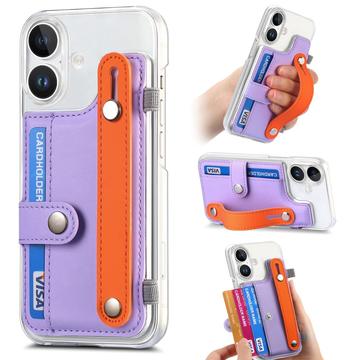 Coque plastique CY1 pour iPhone 16 - Emplacement pour carte, bracelet, béquille - Violete