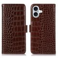 Étui Portefeuille iPhone 16 Plus en Cuir avec RFID - Série Crocodile
