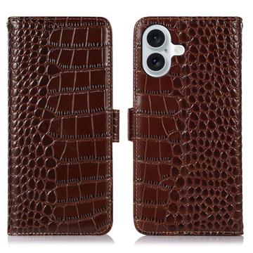 Étui Portefeuille iPhone 16 Plus en Cuir avec RFID - Série Crocodile