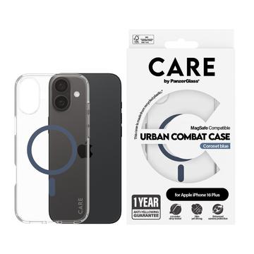 Coque iPhone 16 Plus PanzerGlass Care Transparent Urban Combat - Compatible MagSafe - Bleu