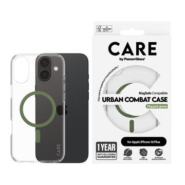 Coque iPhone 16 Plus PanzerGlass Care Transparent Urban Combat - Compatible MagSafe - Vert