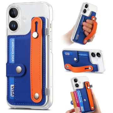Coque plastique CY1 pour iPhone 16 Plus - Emplacement pour carte, bracelet, béquille - Bleu foncé