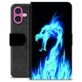 Étui Portefeuille Premium iPhone 16 Plus - Dragon Feu Bleu