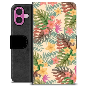 Étui Portefeuille Premium iPhone 16 Plus - Fleurs Roses