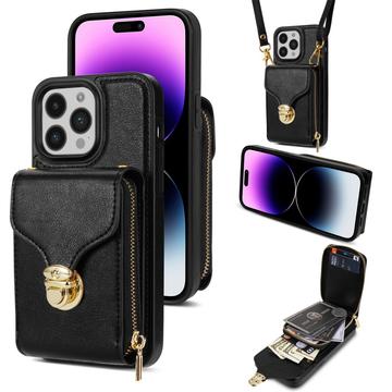 Coque tout-en-un iPhone 16 Pro avec portefeuille et dragonne - Noire