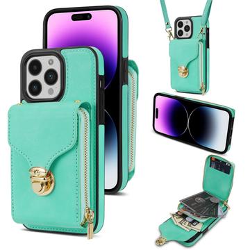 Coque tout-en-un iPhone 16 Pro avec portefeuille et dragonne - Menthe