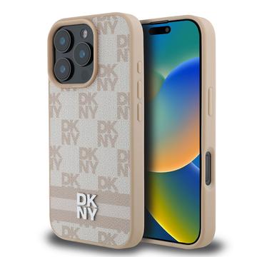 Coque iPhone 16 Pro DKNY Motif à carreaux et rayures - Rose