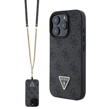 Coque iPhone 16 Pro avec Crossbody Sangle Guess 4G Strass Triangle Metal Logo