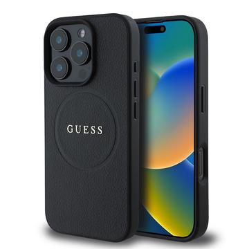 Coque hybride iPhone 16 Pro Guess Grained Classic Logo - Compatible MagSafe - Noire