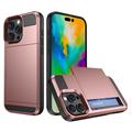 Coque Hybride iPhone 16 Pro avec Porte-Carte Coulissant - Rose Doré
