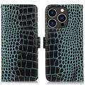 Étui Portefeuille iPhone 16 Pro Max en Cuir avec RFID - Série Crocodile
