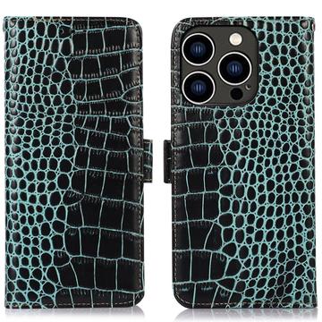 Étui Portefeuille iPhone 16 Pro Max en Cuir avec RFID - Série Crocodile