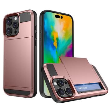 Coque Hybride iPhone 16 Pro Max avec Porte-Carte Coulissant - Rose Doré