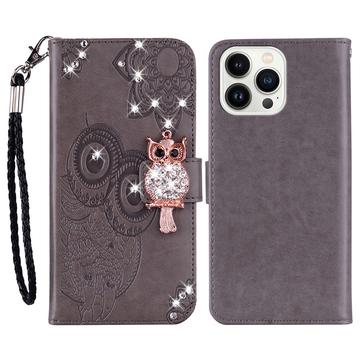 Etui iPhone 16 Pro Max Hibou Strass - Gris