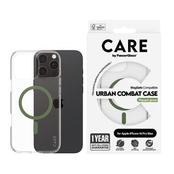 Coque iPhone 16 Pro Max PanzerGlass Care Transparent Urban Combat - Compatible MagSafe - Vert