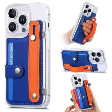 Coque plastique CY1 pour iPhone 16 Pro Max - Emplacement pour carte, bracelet, béquille - Bleu foncé