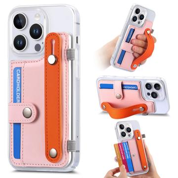 Coque plastique CY1 pour iPhone 16 Pro Max - Emplacement pour carte, bracelet, béquille - Rose