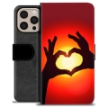 Étui Portefeuille Premium iPhone 16 Pro Max - Silhouette de Coeur