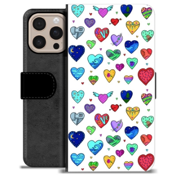 Étui Portefeuille Premium iPhone 16 Pro Max - Cœurs