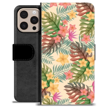Étui Portefeuille Premium iPhone 16 Pro Max - Fleurs Roses