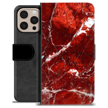 Étui Portefeuille Premium iPhone 16 Pro Max - Marbre Rouge
