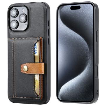 Étui iPhone 16 Pro Max avec Portefeuille - Retro Style - Noir