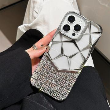 Coque pour iPhone 16 Pro Max Rhinestone Geometric Diamond Pattern - Argent